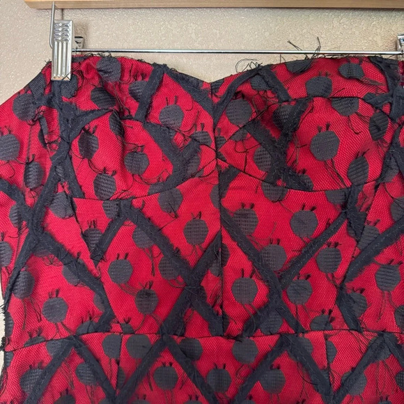 Milly Anthropologie Red and Black Lacey Vampire Bustier Strapless Midi Dress C - Picture 4 of 5